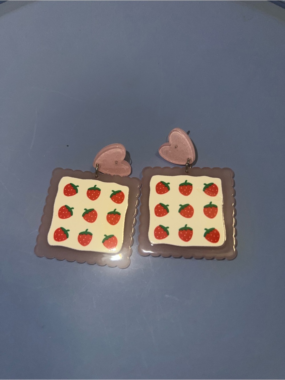 Pink Heart-Top Strawberry Square Drop Earrings